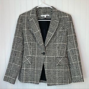 Veronica Beard Rhett Plaid Single-button Dickey Jacket 4 Black White Tweed Plaid